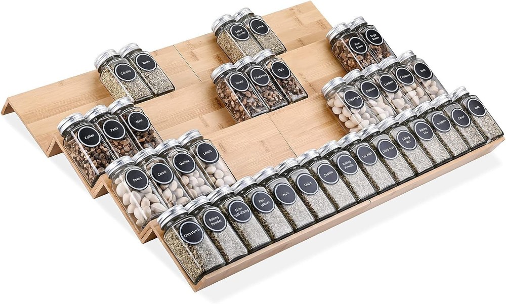 Sturdy Bamboo Spice Organizer for Drawer - Elegant Storage Solution for Spices