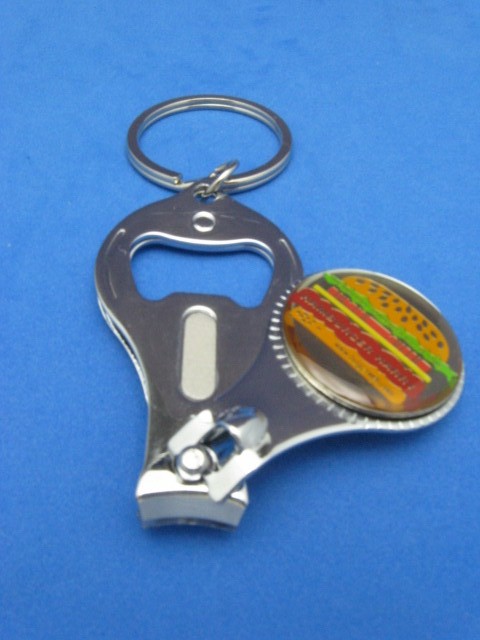 HAMBURGER CHEESEBURGER KEY RING NAIL CLIPPER BOTTLE OPENER #167 SILVER