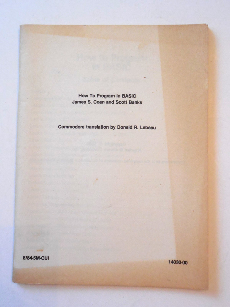 1984 How To Program in BASIC by Coan & Banks Commodore Translation by Lebeau