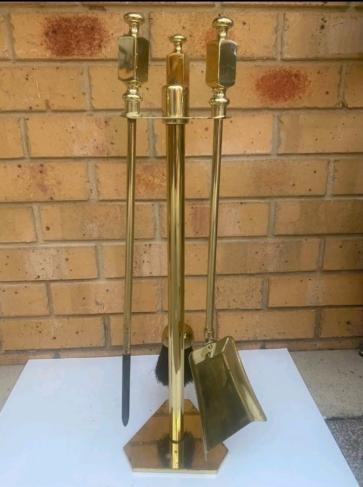 Post Modern Solid Brass Fireplace Tools Set