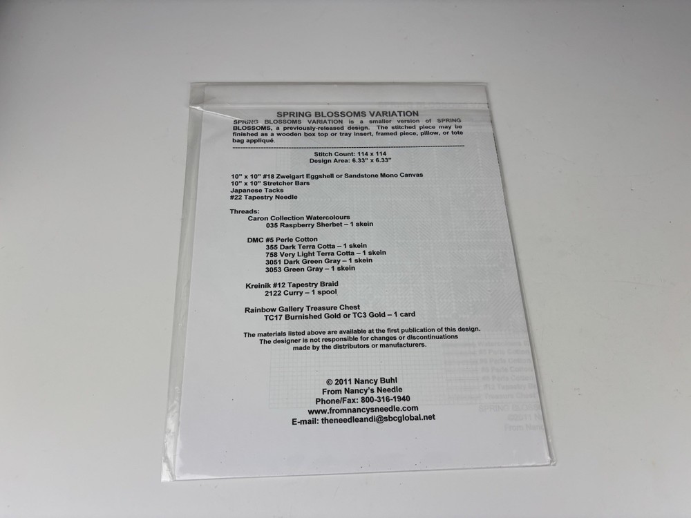 From Nancy’s Needle Tree Series Spring Blossoms Variation Needlepoint Pattern 1S