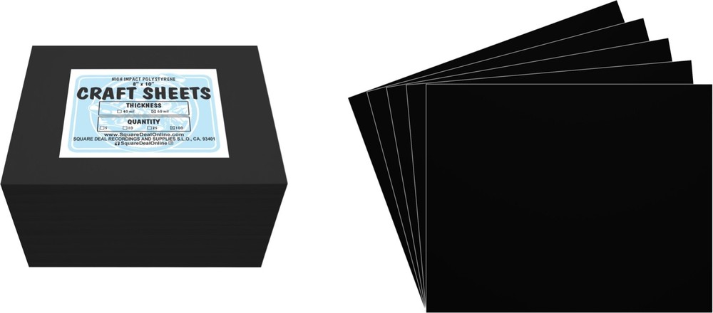 Black Flex Plasticard Polystyrene Craft Sheets - 8"x10" - .060" thick - 100 Pack