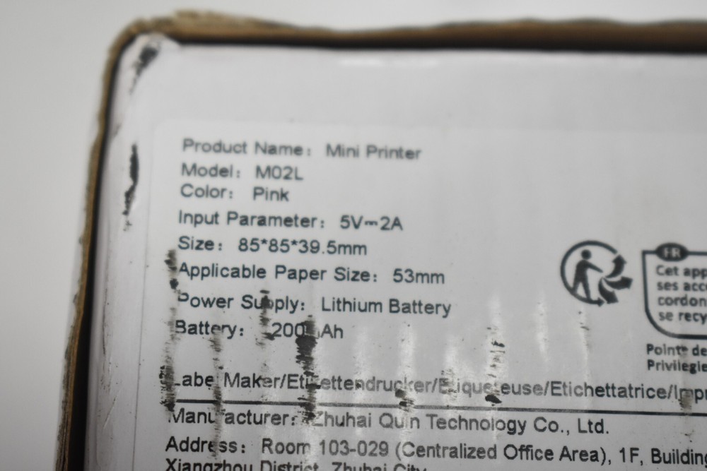 Mini Printer Sticker Maker Inkless Printer M02L Pink Lithium Battery 5V 2A
