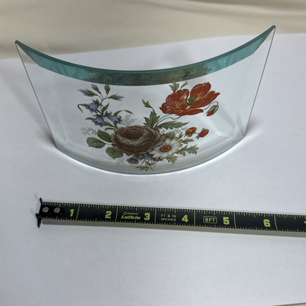 Vintage Hand Painted Glass Panel Curved