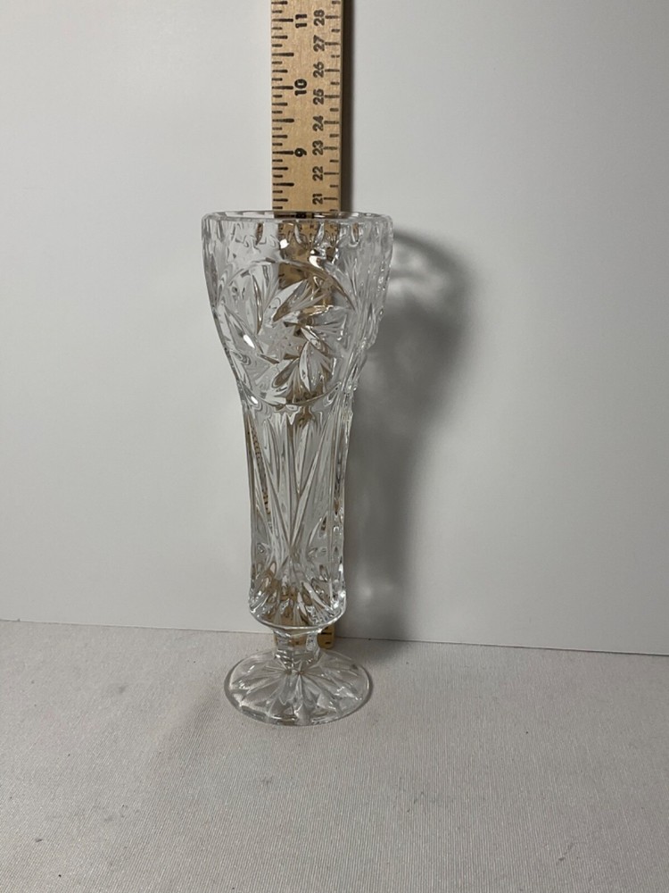 Pinwheel crystal 8" bud vase Decorative etching