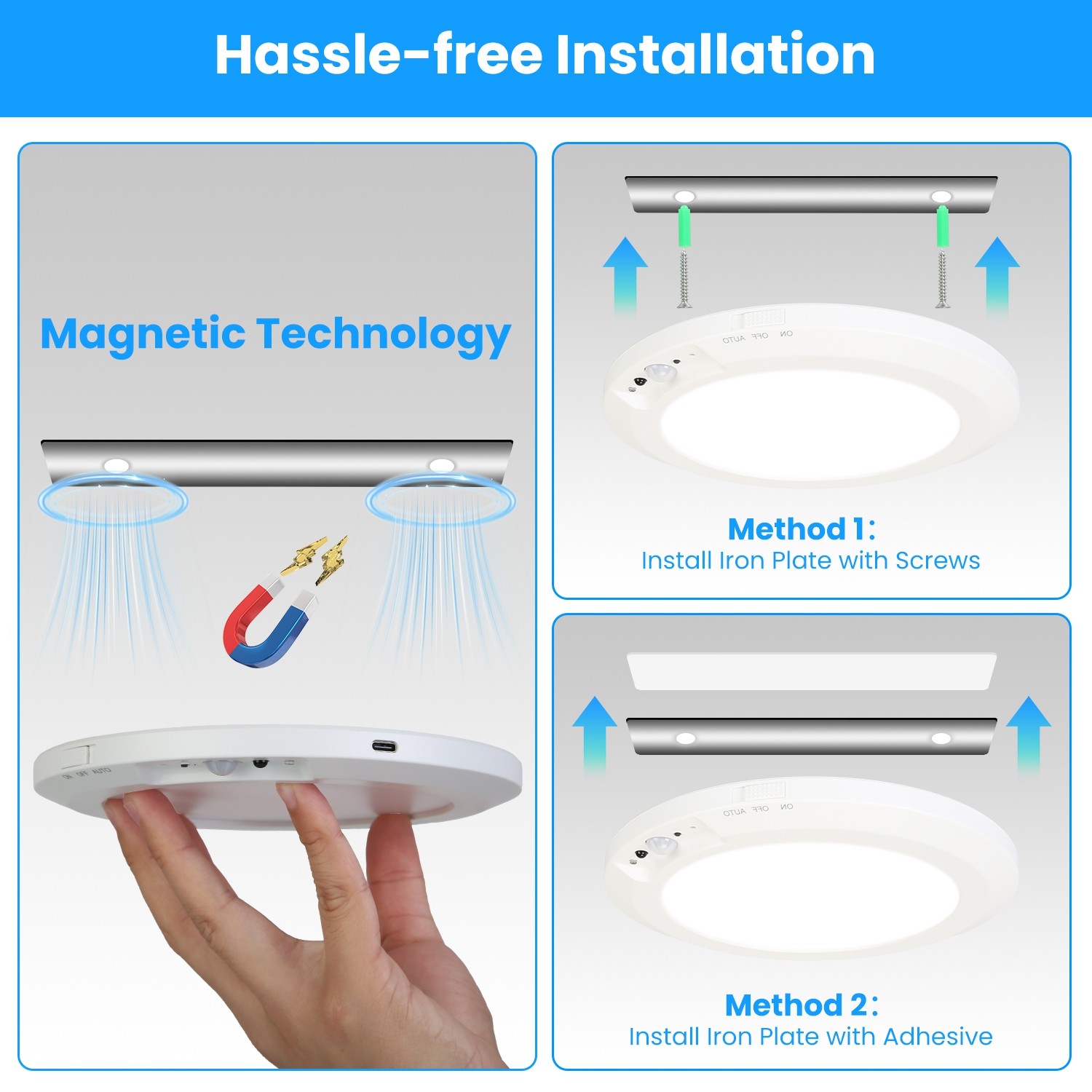 Magnetic Flush Ceiling Light Motion Sensor Dimmable Ceiling Light w/Remote Light