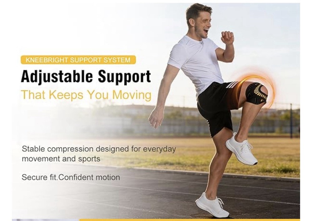 KneeBright Light Knee Brace Women/Strong Compression Men Side Stabilizers LARGE
