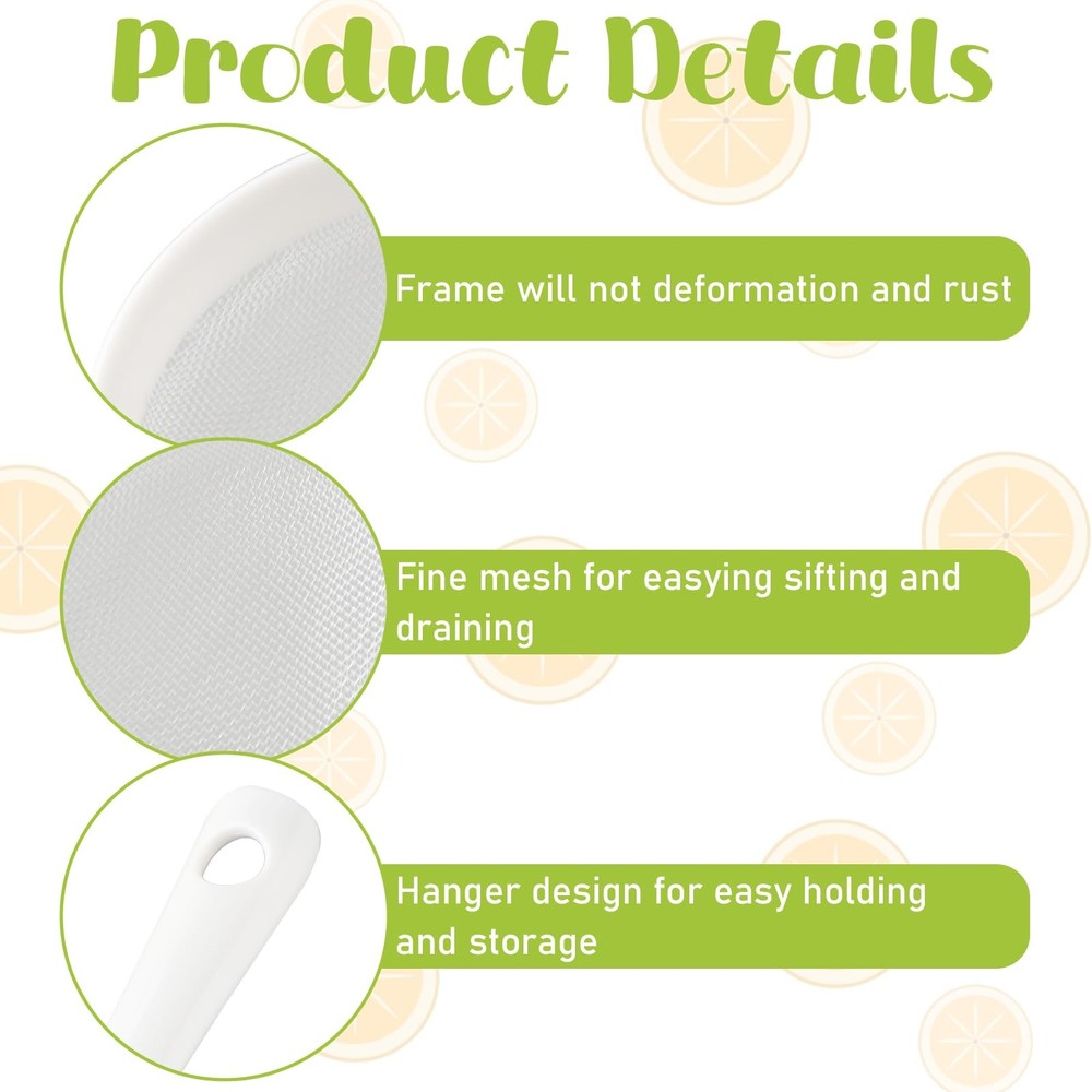 3 Pcs Plastic Mesh Strainer Set Colander with Handle - 3 Sizes 7.7×3.6, White