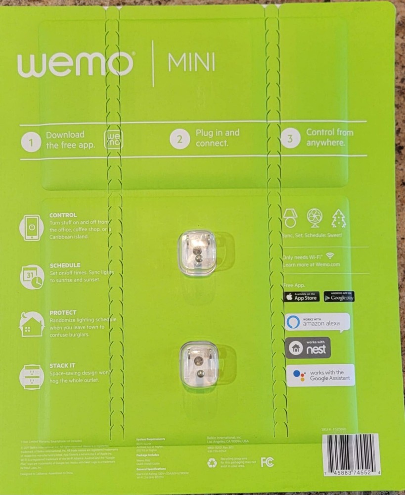 Wemo Mini Wi-Fi Smart Plug 2-pack Works with Alexa Google Assistant Nest