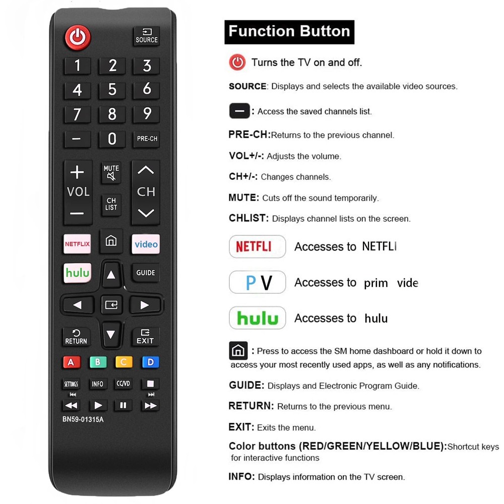 Universal Remote Control for All Samsung TV samsung remote, black