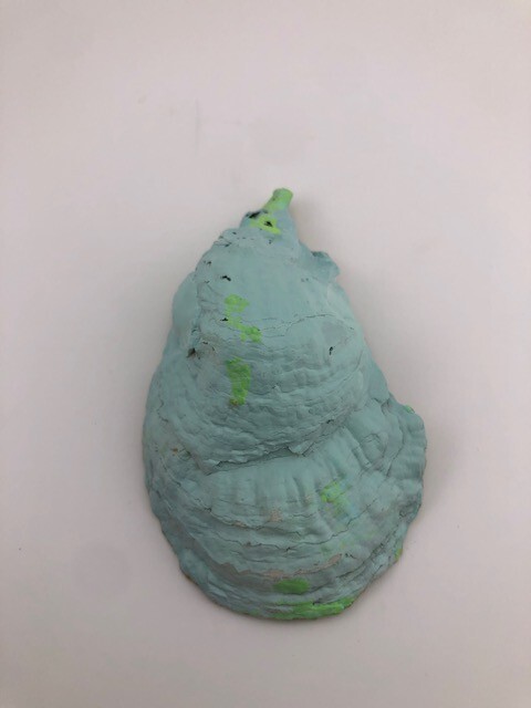 Hand Crafted Turquoise, Lime and Light Blue Paint Pour Oyster Shell