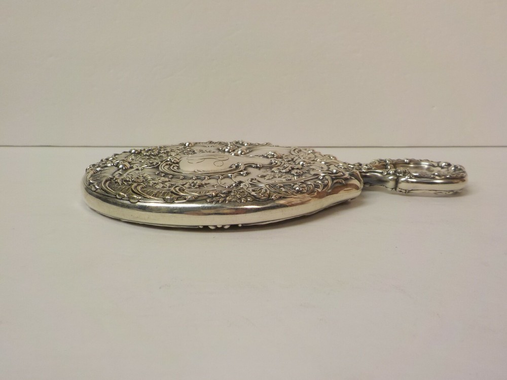 Antique Gorham Repousse Sterling Silver Hand Mirror #C17