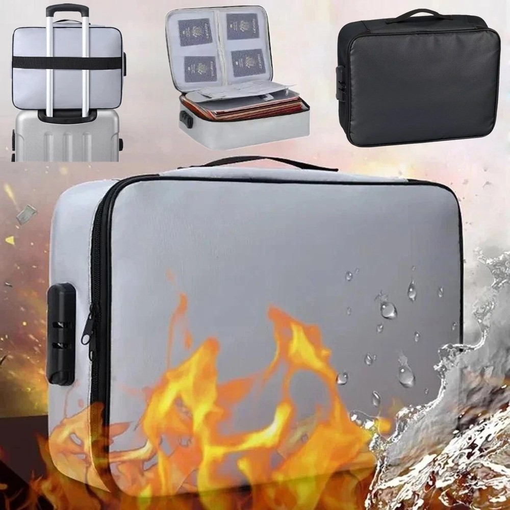 3-Layer Fireproof Document Box with Lock File Storage Box Waterproof Safe Bag US