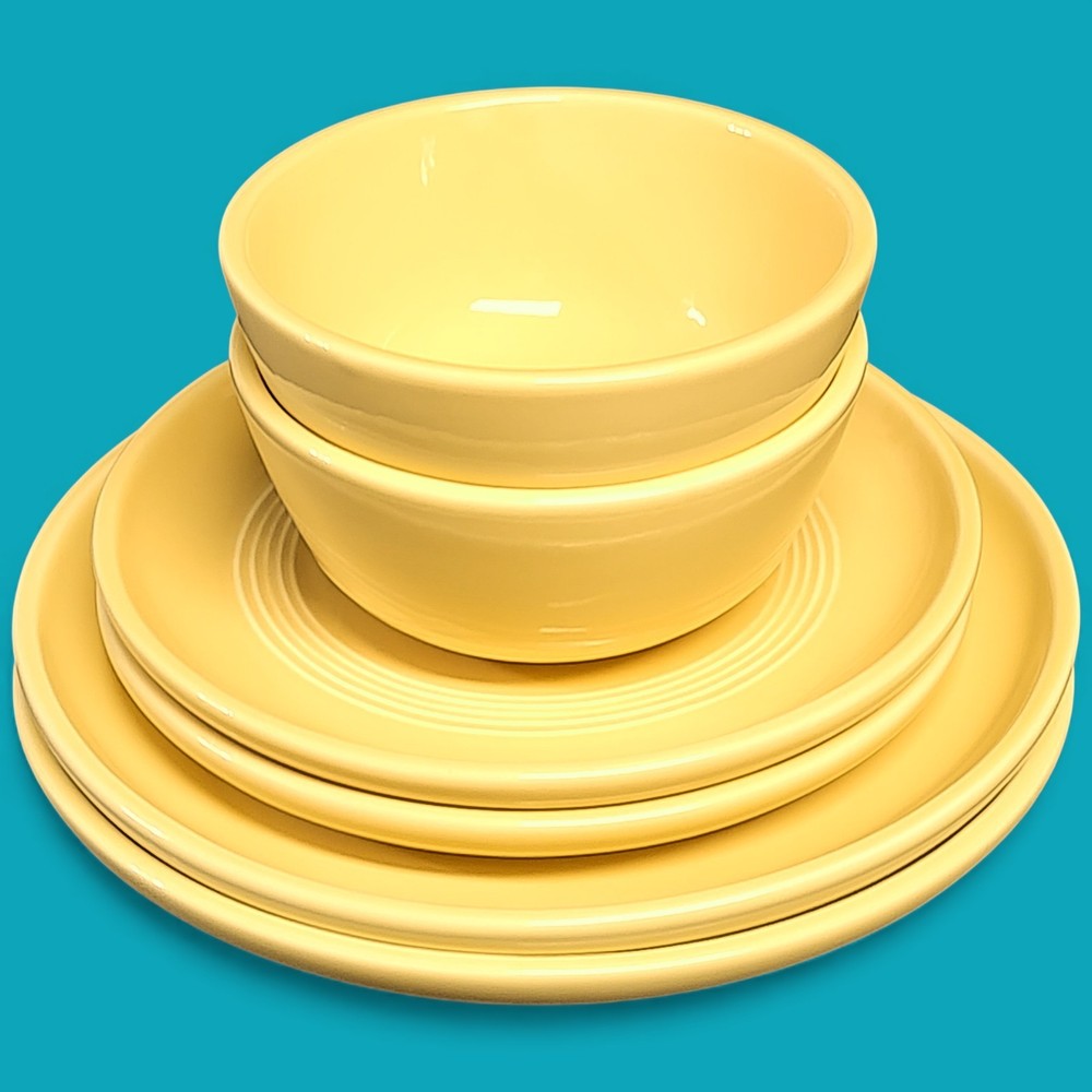 2003 VTG 6pc Set The Cellar Yellow Stoneware Dinnerware Set Service For 2