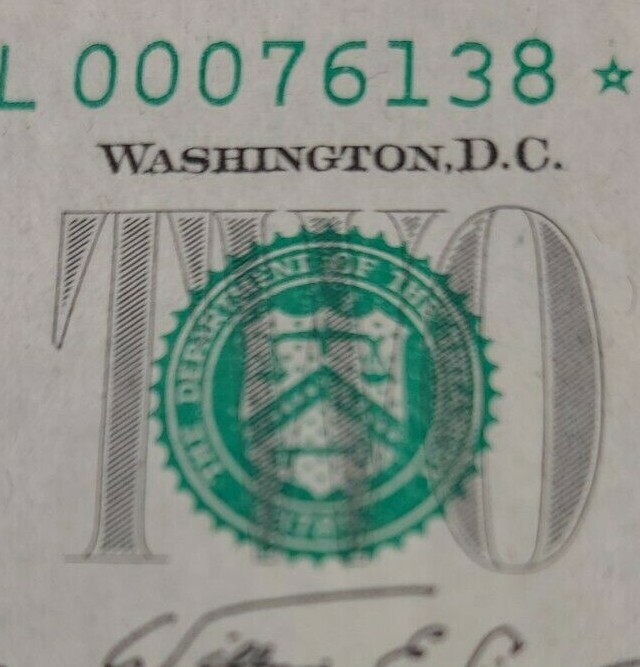 1976 $2 FRN Error, low serial #, star note L 00076138*