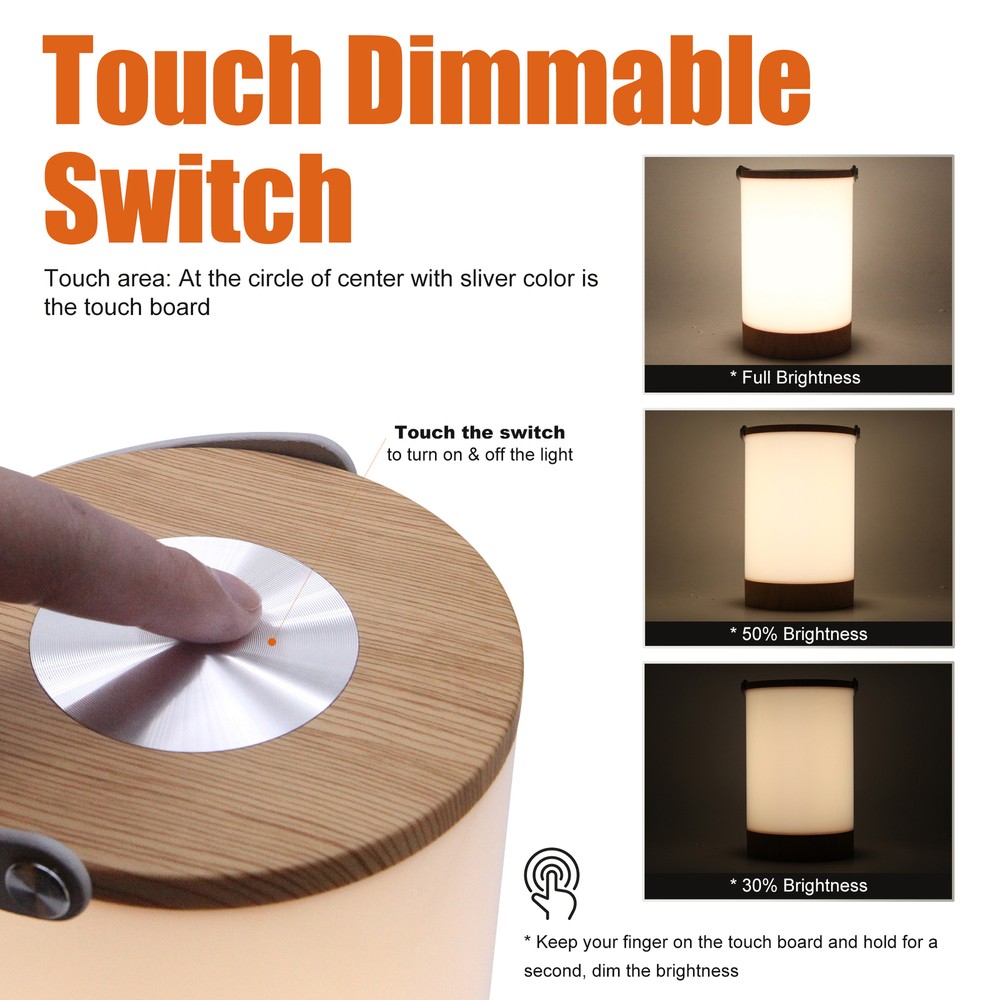 Facon LED Portable Lantern w/ Touch Dimmable Switch for Outdoor Camping Bedside