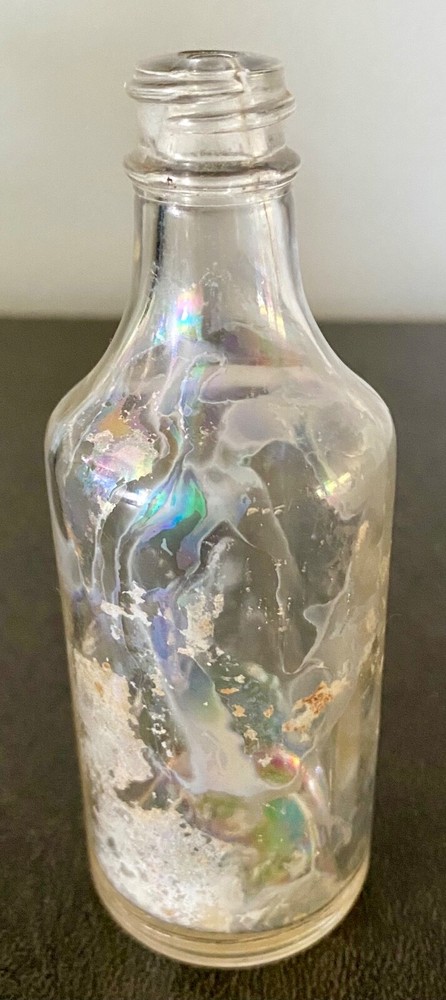 Small Clear Iridized Glass Splash On Food Bottle