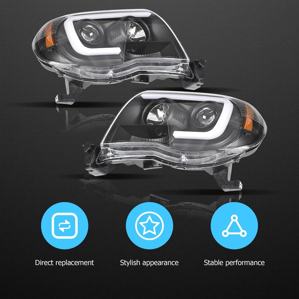 Left and Right Side Headlight Assembly Replacement for Tacoma Black 2005-2011...