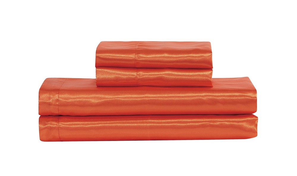 Mk Collection 4pc Silky Satin Deep Pocket Sheet Set, Cal. King Orange