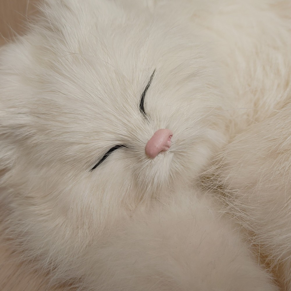 Realistic Cat White Sleeping Curled Up Rabbit/Goat Fur