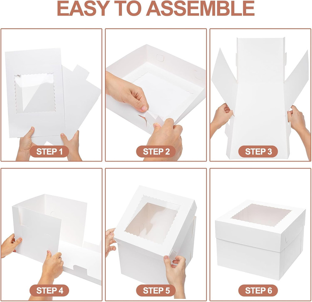 Half Sheet Cake Boxes with Cake Boards and Window - 6 Pack, White