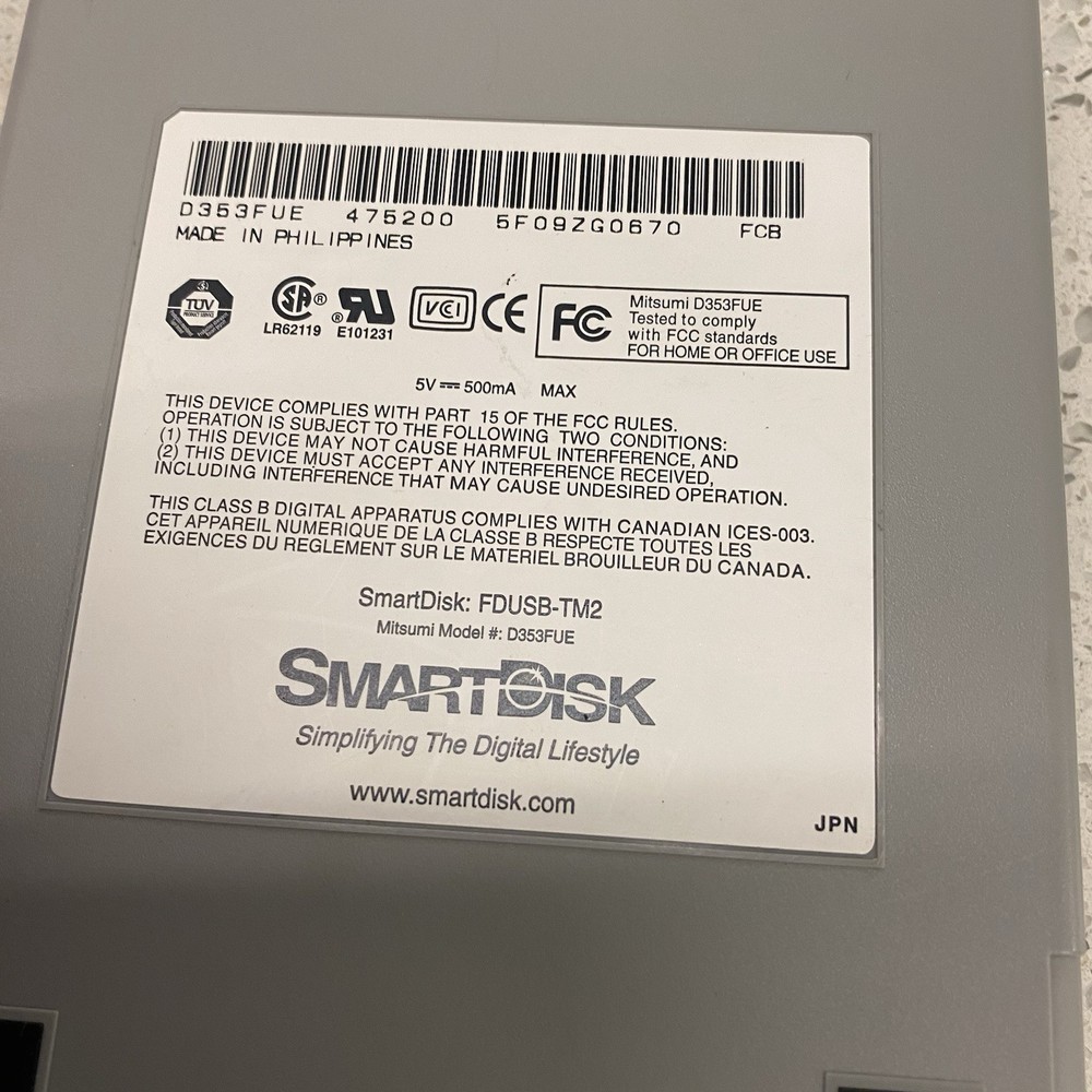 SmartDisk FDUSB-TM2 3 1/2” Floppy Disk Reader Untested Very Clean