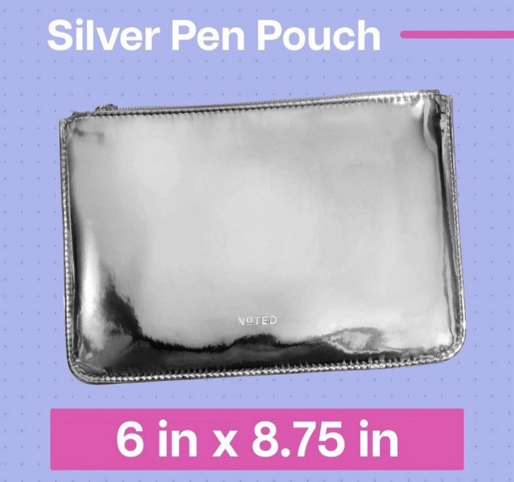 2 x Noted by Post-it Zip Top Metallic Pen Pouch ~ Silver