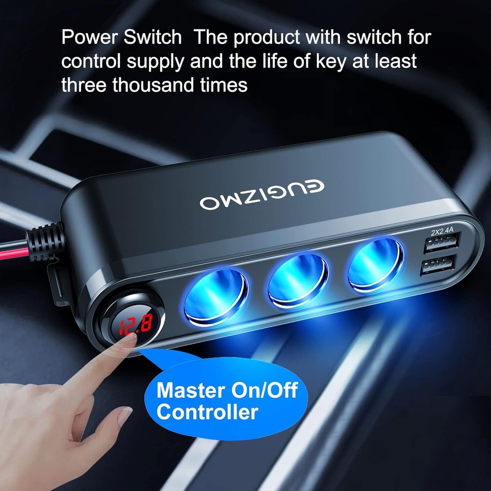 12V Cigarette Lighter Socket Splitter, 200W 3 Multi Port Car Black