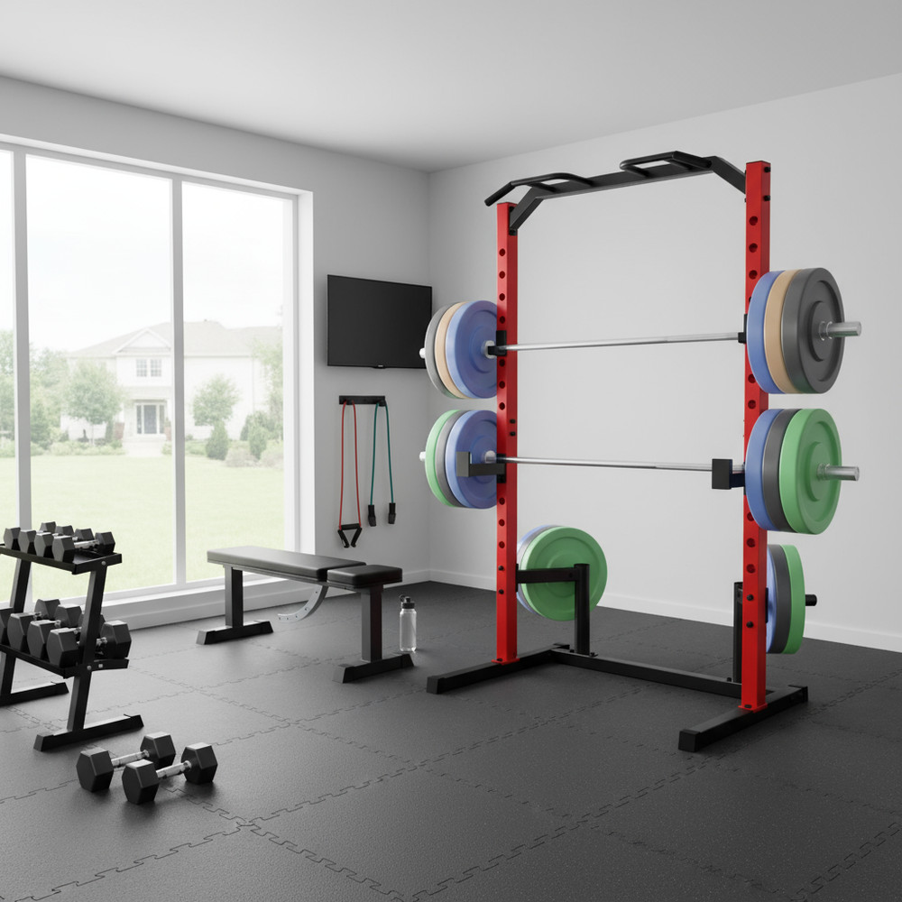 Adjustable Multi-Function Power Rack Power Cage Squat Rack w/Pull Up Bar&J-Hooks