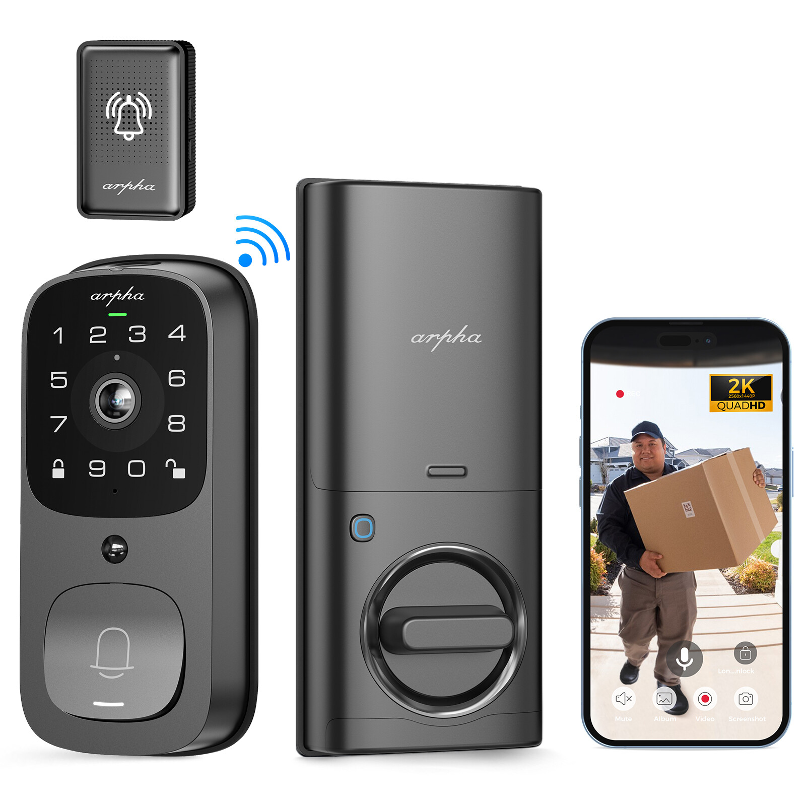 Smart Door Lock＆6 in 1 Video Camera+Doorbell+Fingerprint Keyless Entry Door Lock