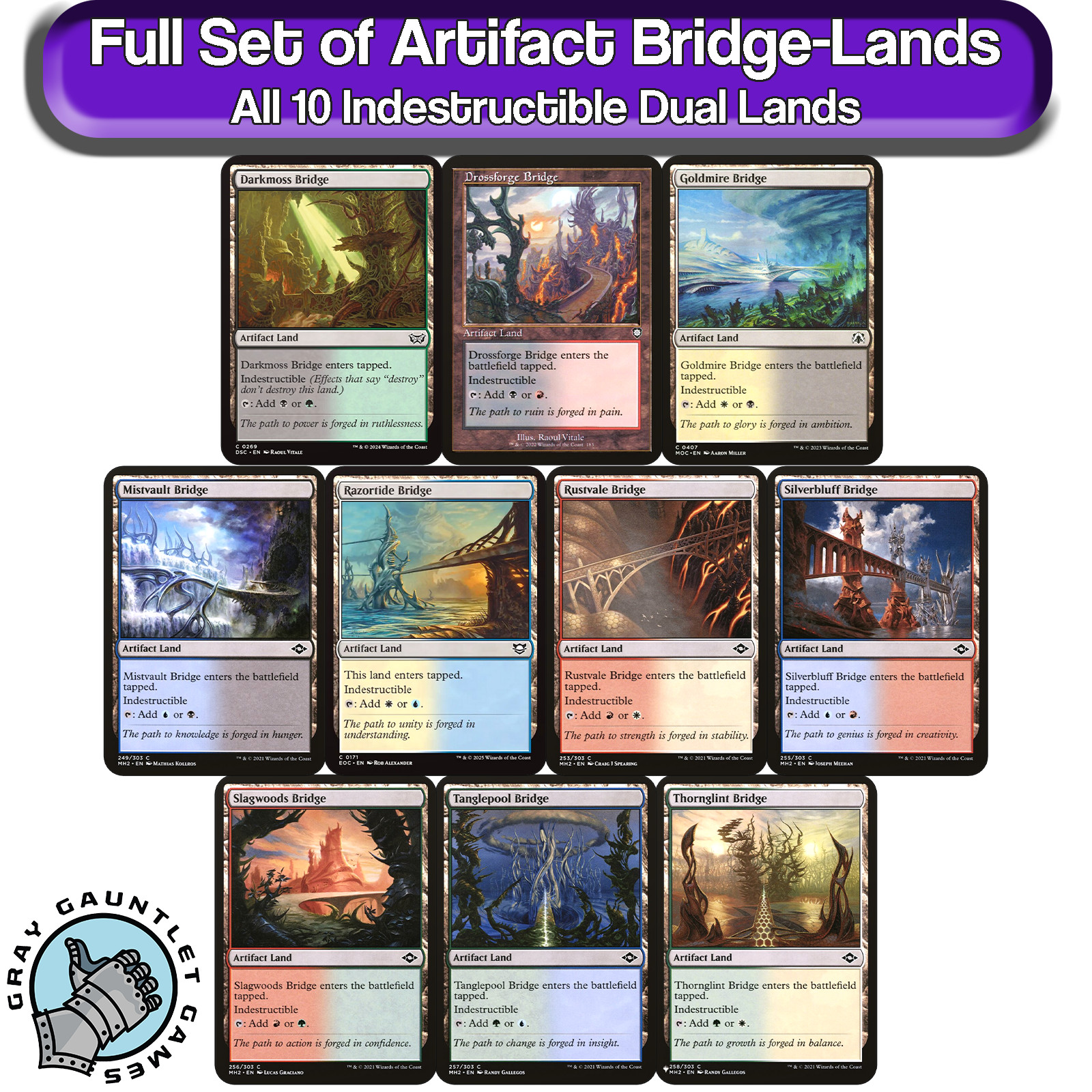 Artifact Bridge Dual Lands MTG Full Set All 10 Magic Commander EDH Mana Lot Kit