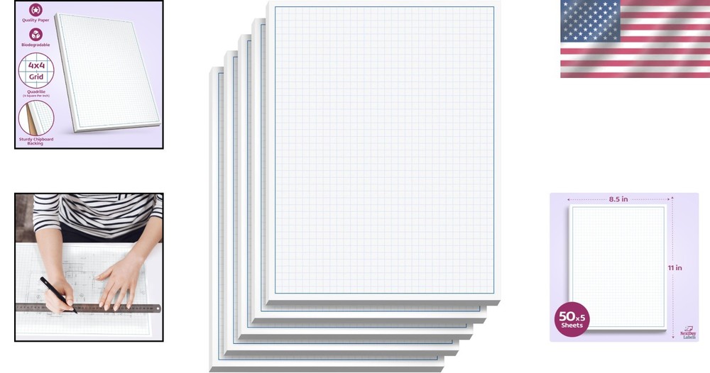 Professional Graph Paper Pad 8.5x11 - 50 Sheets 5-Pack