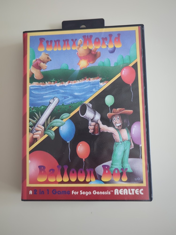 Funny World & Balloon Boy Case (SEGA Genesis) Authentic HANG TAB