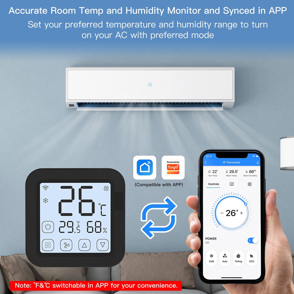 MOES WiFi IR Smart Air Conditioner Remote Controller LCD Touch Screen Thermostat
