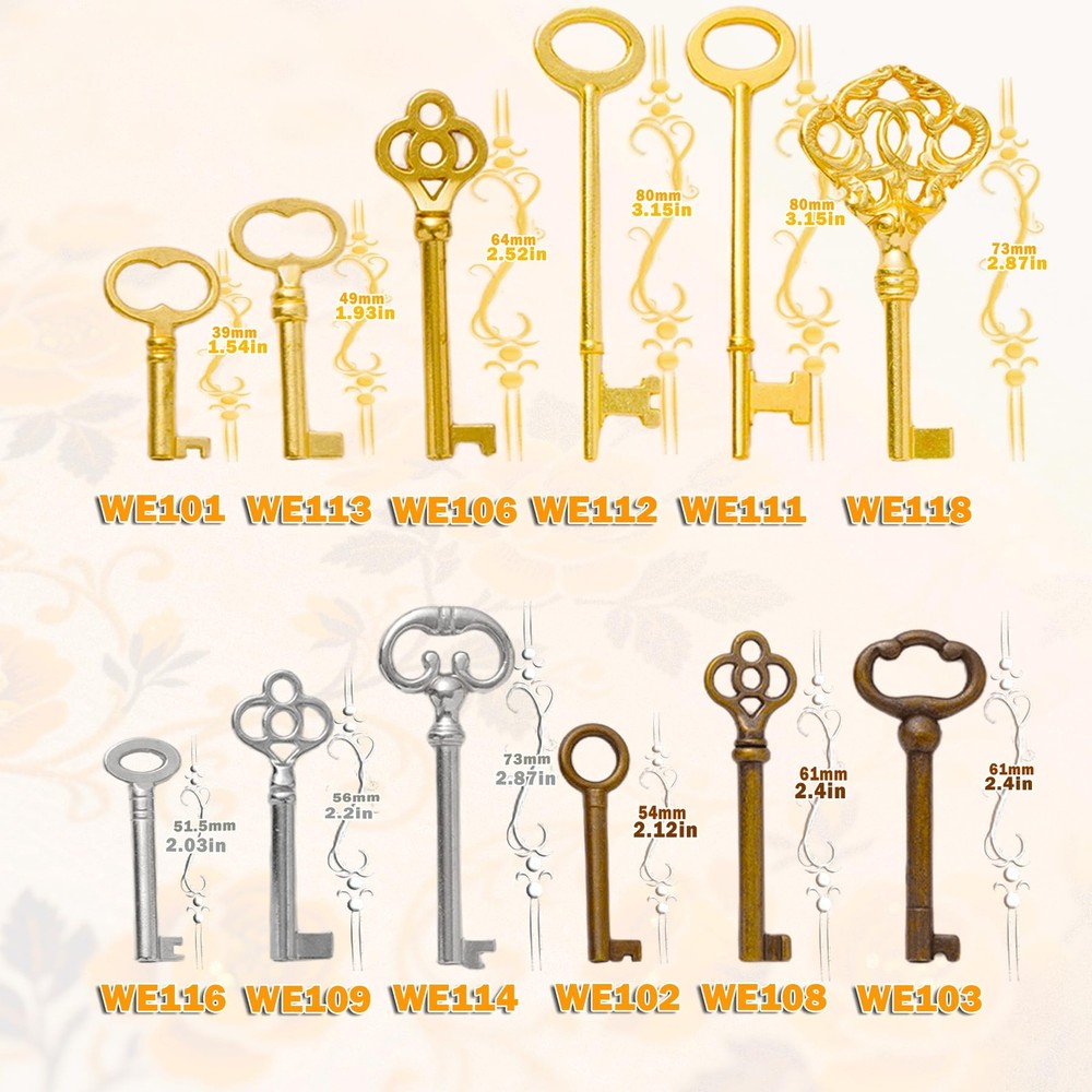 Skeleton Key Set, 12 Keys Universal Skeleton Keys Replacement for Vintage Old...