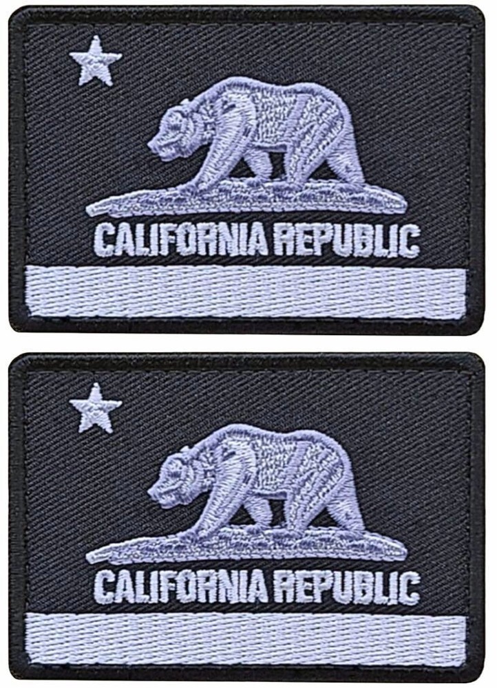 CALIFORNIA STATE REPUBLIC FLAG EMBROIDERED PATCH  | 2PC  HOOK BACKING   3"X2"