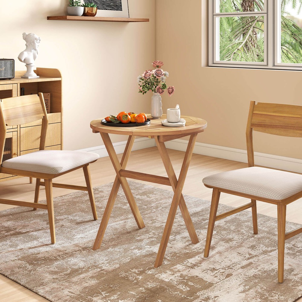 Outdoor Side Table with Slatted Tabletop & X-Shaped Structure Coffee Table