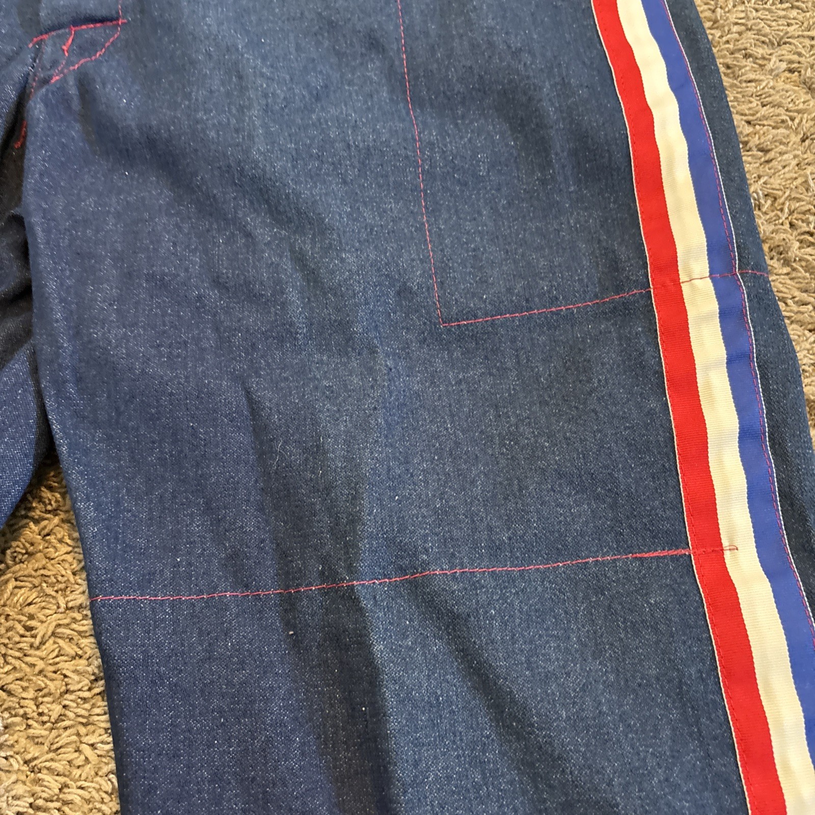 Vintage Mens Red White Blue Uniform Pants Striped Button Fly 40W