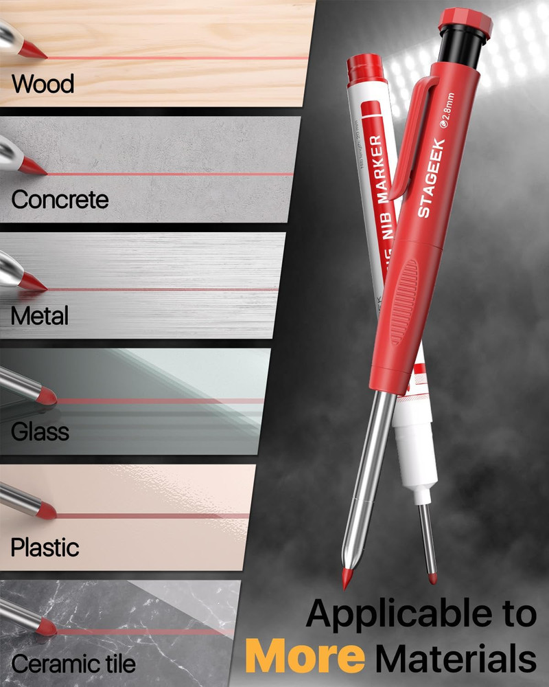 2 Pcs Carpenter Mechanical Pencils 2.8mm Refills Sharpener Deep Hole Markers