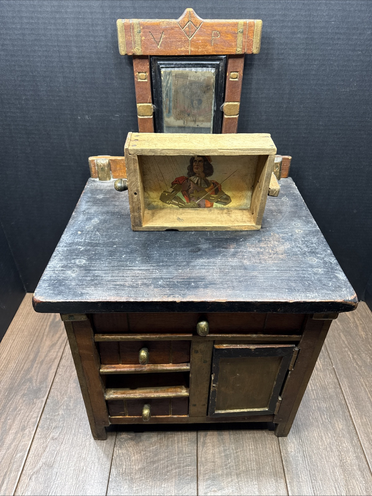 “ ANTIQUE EARLY 1900’s SALESMAN SAMPLE MINATURE FURNITURE DISPLAY WITH MIRROR “