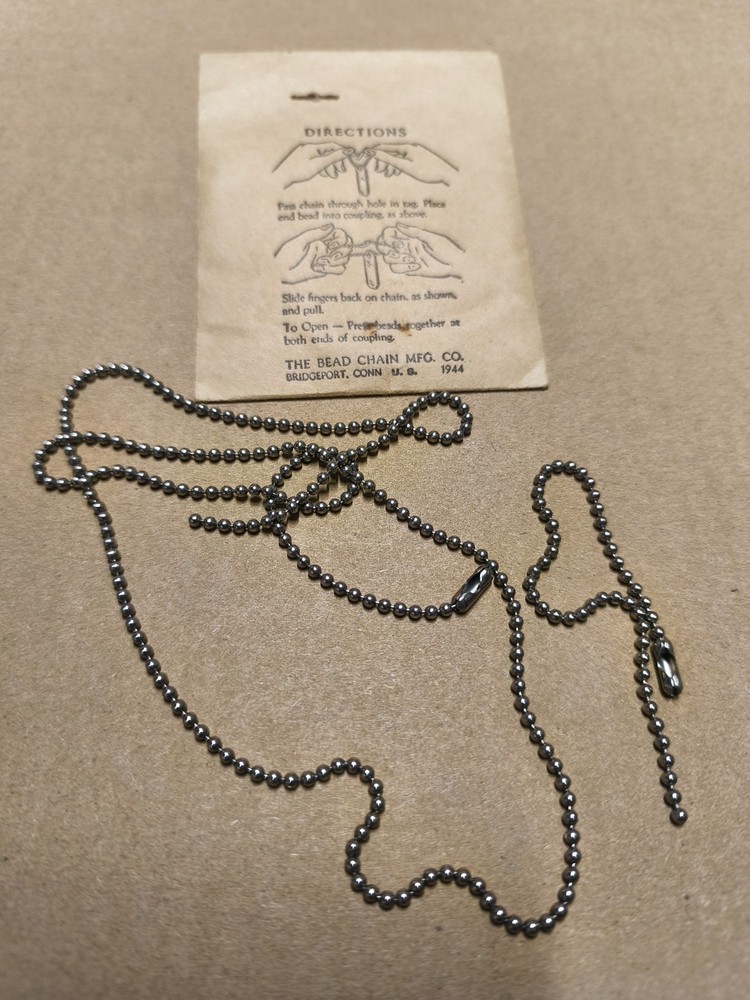 WW2 US Army Dog Tag Chain NOS