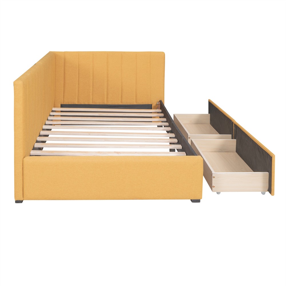 Twin Size Daybed w/ 2 Drawers Upholstered Bed Frame Sofa Bed with Storage US