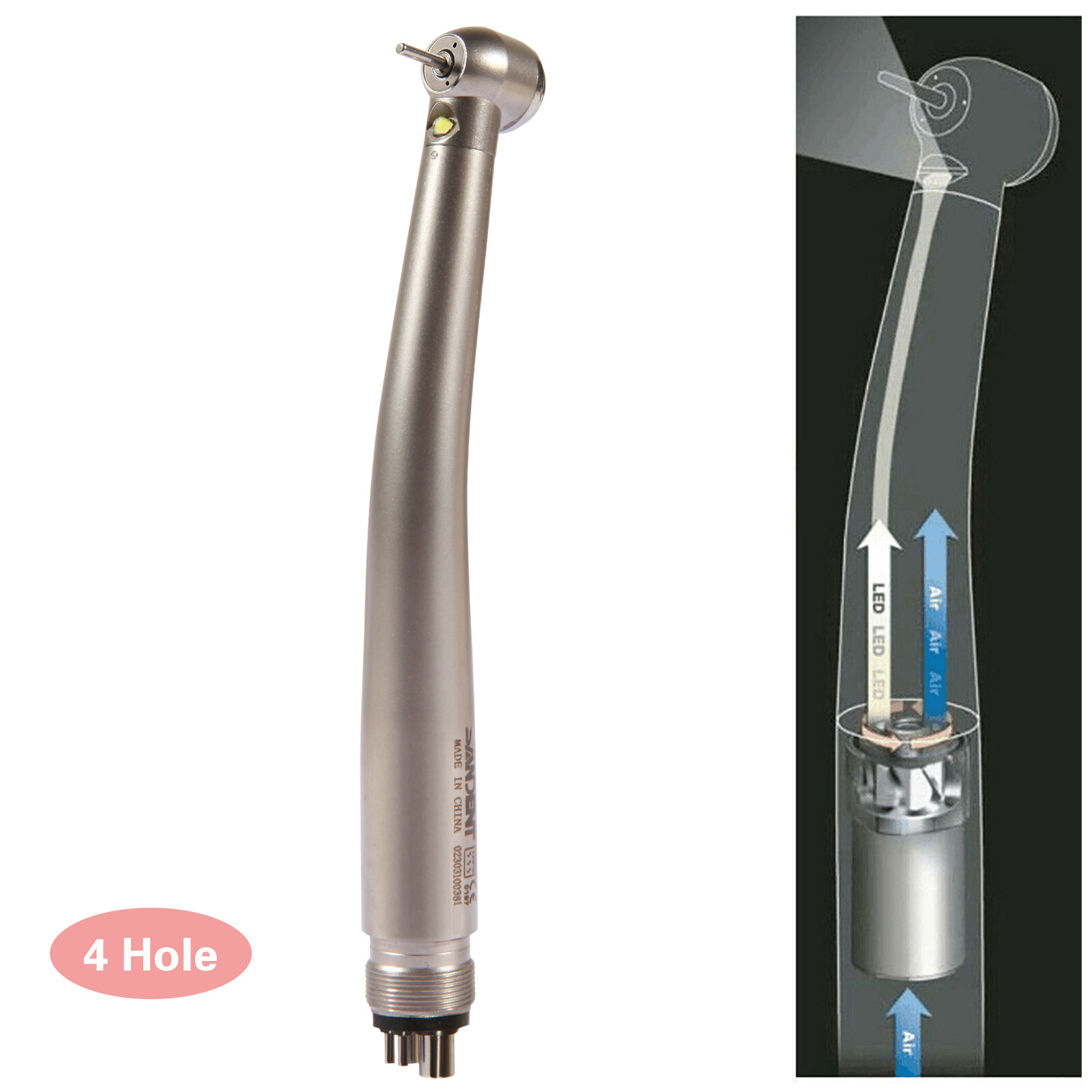 Dental LED E-generator High Speed Handpiece with Light 4 Hole For NSK Drill