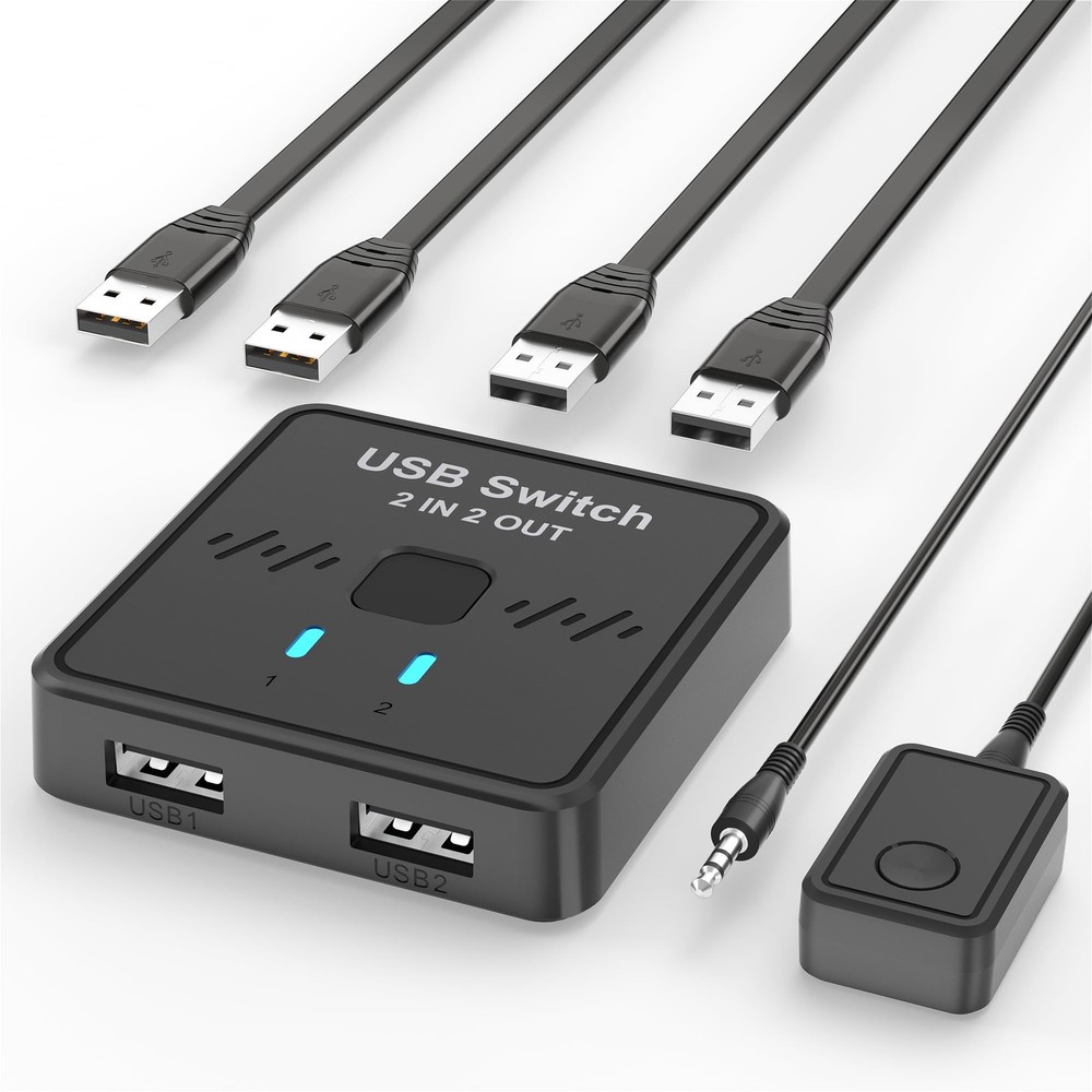 USB Switch 2 in 2 Out for Sharing Keyboard and Mouse Between Two Computers, A...