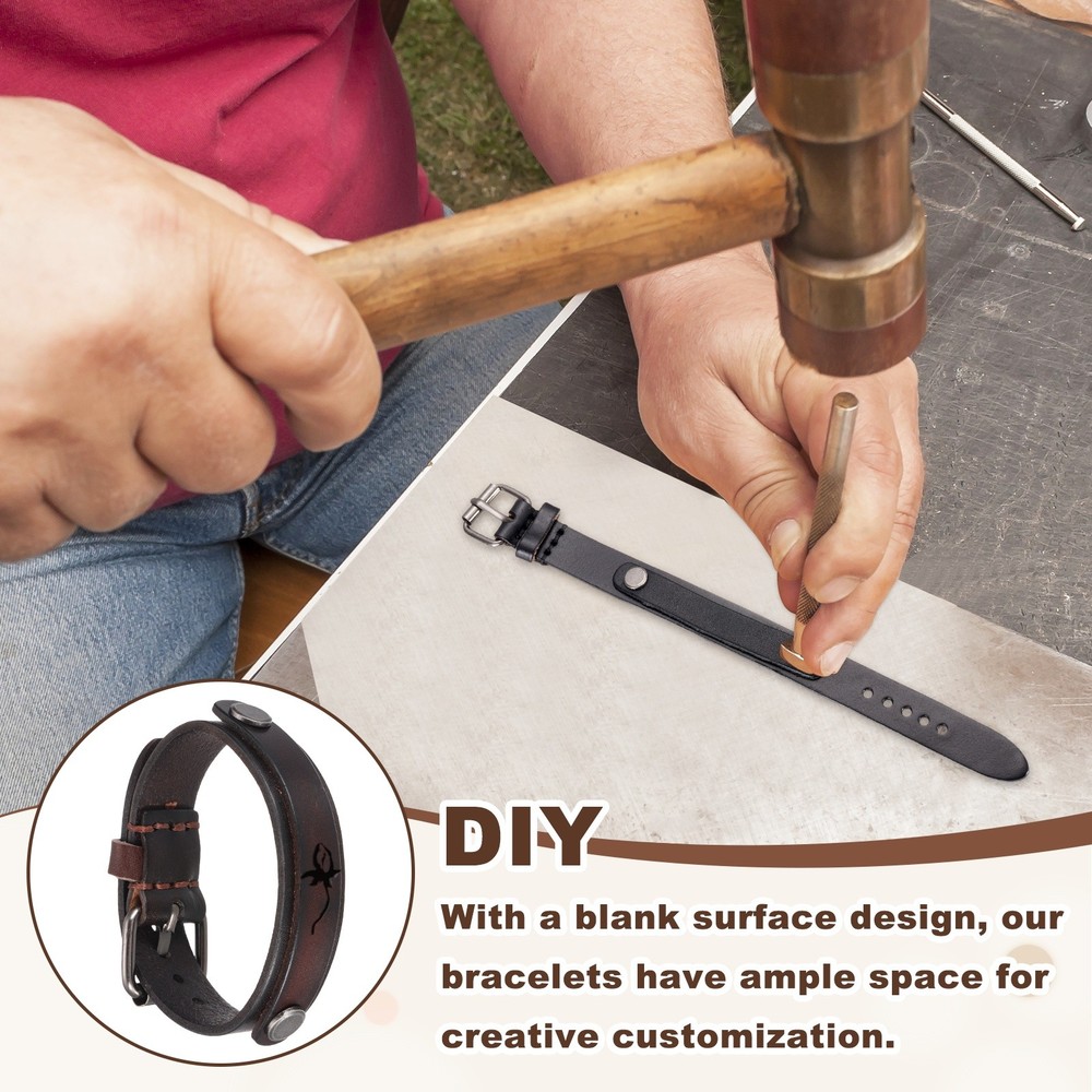 Plain Leather Bracelets Buckle Bangle,Dark Brown Rivets Bracelets