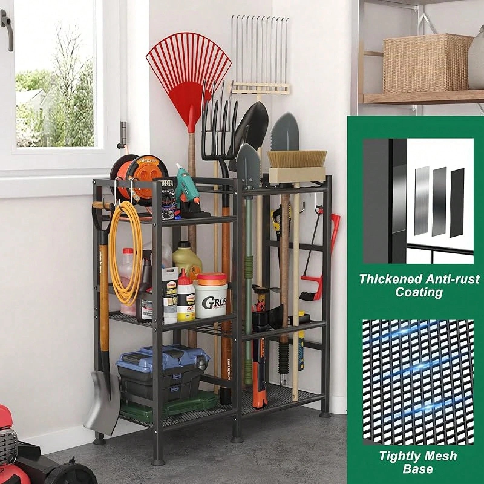 Garden Tool Organizer for Garage 35 Slots Yard Storage Rack Heavy Duty Shed Hook