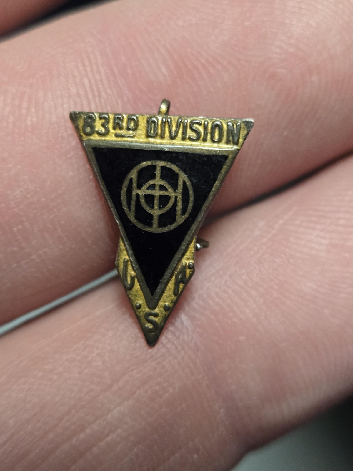 2 Vintage rare old WWII 83rd Infantry Division Thunderbolt DI Unit Crest Pin Lot