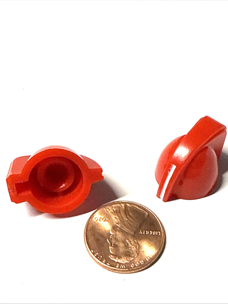 set of 2   chicken head knobs RED "push it in" type - no brass screw