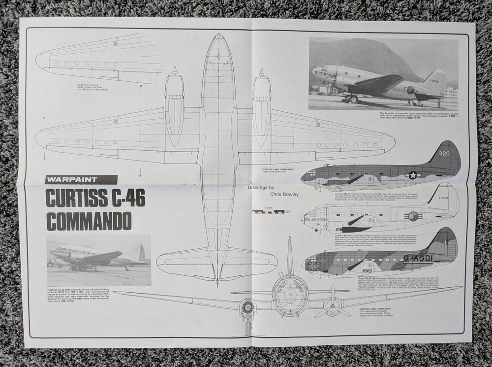 Curtiss C-46 Commando, A Twin Engine Transport Aircraft Data Sheet / Spec Sheet