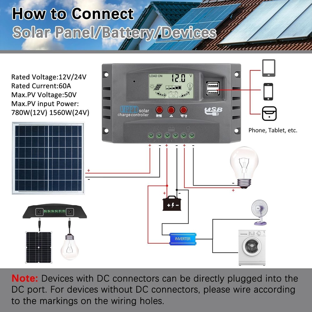 60A/100A MPPT Solar Charge Controller 12V/24V Auto Tracking Solar Panel US